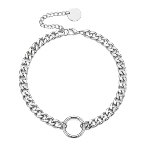 Stainless Steel O Ring Choker Necklace for Women Men Chunky Cuban Chain Collar Punk Statement Jewelry Gift for Edgy Streetwear & Aesthetic Outfits - color: 1 Ring