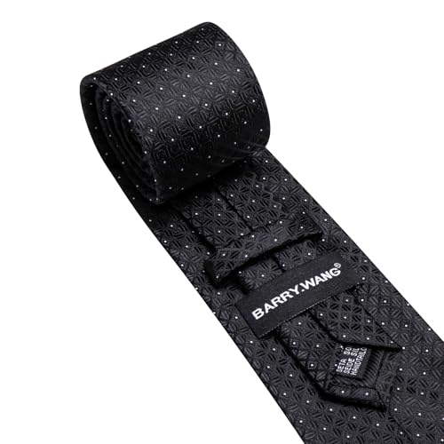 YOHOWA Men Plaid/Striped Ties Clip Set Silk Necktie Pocket Square Cufflinks | Woven Classic,Formal/Casual Mens Tie,Pocket Square Cufflinks Set,Luxury,Business,Wedding,Party,Prom,Graduation - color: Black