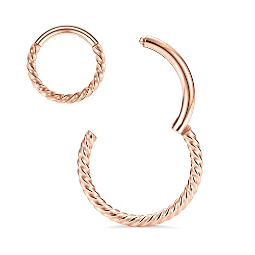 MissNity 316L Surgical Steel Hinged Nose Rings Hoop 20G 18G 16G 14G, Diameter 6mm to 10mm, Color Gold - Rose Gold - Silver - Black - Rainbow - color: C21: Rose gold - 1pc