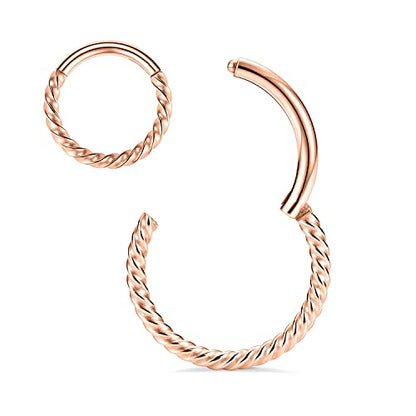 MissNity 316L Surgical Steel Hinged Nose Rings Hoop 20G 18G 16G 14G, Diameter 6mm to 10mm, Color Gold - Rose Gold - Silver - Black - Rainbow - color: C21: Rose gold - 1pc