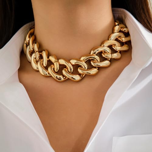 Chunky Link Cuban Chains Necklace Women's Punk Hip-hop Thick Gold Chain Choker Necklace Fashion Costume Jewelry for Women (gold) - color: chunky gold