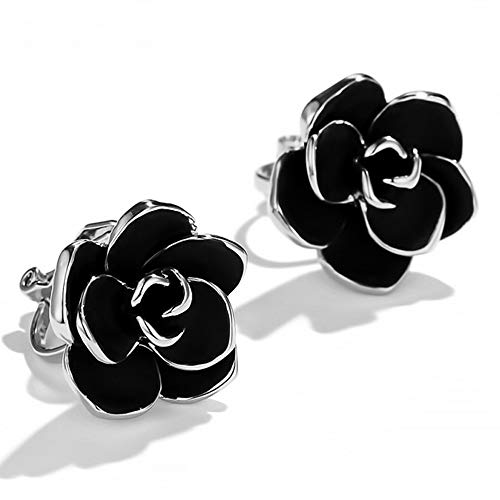 Clip On Earring For Women Pearl Non Pierced Clip Earrings - color: Rose Flower Silver