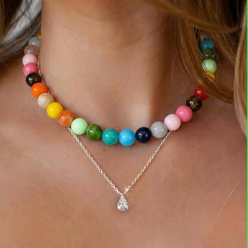 Chunky Beaded Necklace for Women, Colorful Trendy Statement Summer Jewelry Gift - color: necklace-1