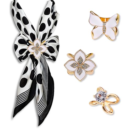 3pcs Elegant Rhinestone Daisy FLowers Scarf ring Buckle for Lady Heart Crystal Rhinestone Scarves Clip Buckle for women - color: Scarf clip N-3PCS