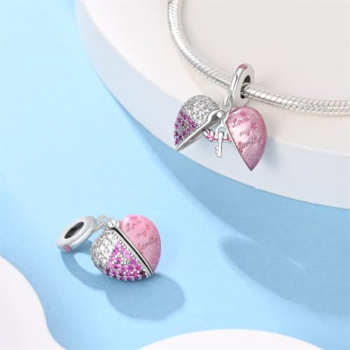 LNQOBU 925 Sterling Silver Charms for Bracelets Dangle Pendant fit Pandora Bracelets or Necklaces Jewelry Woman Gift Beads Charm (With one Spacer Beads) - style: Family Heart Lock Pendant Charm