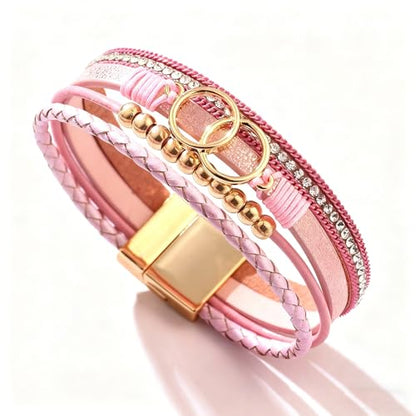 Leather Wrap Bracelets for Women, Boho Leopard Multi-Layer Crystal Beads Cuff Jewelry - color: J-Warp-012