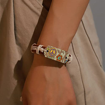Leather Boho Bracelets Wrap Woven Bracelet Rope Peace Bracelets Jewelry for Women and Men
