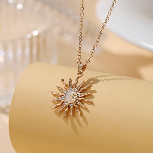 Gold Sun Pendant Necklace with Rhinestone Accent, Elegant and Fashionable, Perfect for Daily Wear & Special Occasions - color: Gold/Cable Chain