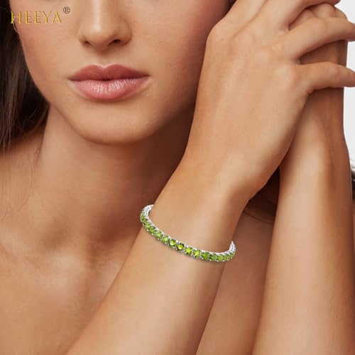 HEEYA Birthstone Silver/Gold Plated Tennis Bracelets, Adjustable 4mm CZ Tennis Bracelets for Women, Fashion Jewelry Wedding Gift Size 6.8 inch+1 inch Extender - color: 08 August Peridot
