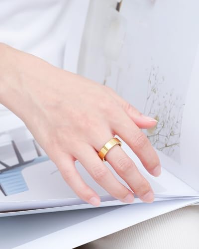 2mm 4mm 6mm Thin Titanium Wedding Rings Band for Women Man - color: Gold-6mm