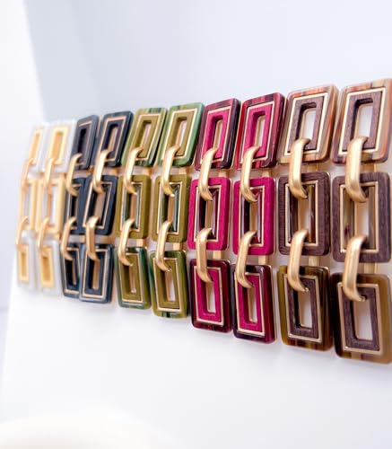 Ozel - Natural Wooden Acrylic Boho Drop Dangle Earrings for Women - Geometric Statement Jewellery - Brown, Black, Magent Red, Olive Green, White beige - color: 3Square_Black
