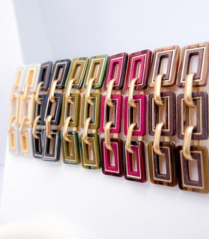 Ozel - Natural Wooden Acrylic Boho Drop Dangle Earrings for Women - Geometric Statement Jewellery - Brown, Black, Magent Red, Olive Green, White beige - color: 3Square_Black