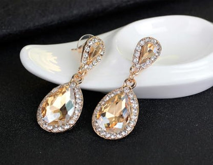 Elegant Rhinestone Statement Earrings Sparkly Cluster Crystal Drop Dangle Earrings Teardrop Chandelier Earrings Wedding Bridal Prom Earrings for Women - color: B1:Champagne
