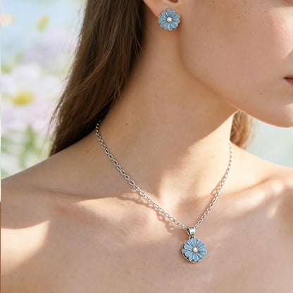 Rotating Sunflower Necklace & Earrings Jewelry Set for women| Gold coating Titanium Alloy with Sparkling Cubic Zirconia| Jewelry box +Tote Bag +3D Card |Gift for Birthday, Anniversary or Mother's Day - color: SpinningDaisy