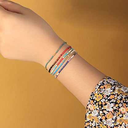 KELITCH Women Friendship Bracelet Seed Beads Miyuki Thin Strand Bracelets Adjustable Boho Jewelry - color: Blue 62I