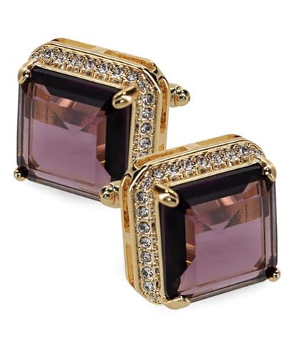 Large Big Square Crystal Color Stone Cuff Links for Men – Tuxedo Suit Accessories, Cufflinks for Men - style: Purple/Gold