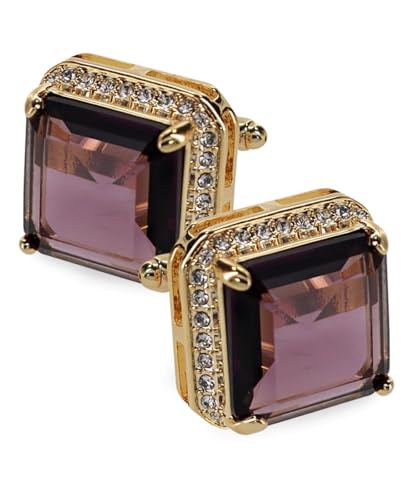 Large Big Square Crystal Color Stone Cuff Links for Men – Tuxedo Suit Accessories, Cufflinks for Men - style: Purple/Gold