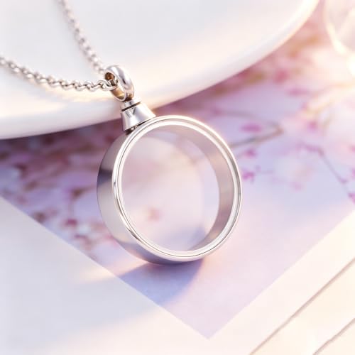 SIYUU Floating Glass Locket Urn Necklaces for Ashes Stainless Steel Cremation Jewelry Memorial Ashes Holder Keepsake Funeral Jewelry - color: Circle