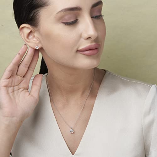 MAX + STONE 14k Gold Plated or Sterling Silver Cushion Cut Gemstone Stud Earrings and Pendant Necklace for Women with 6mm and 8mm Birthstones 18 Inch Chain and Push Backs Jewelry Set - style: Sterling Silver|Simulated Opal
