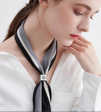 Dainty Square Silk Scarf Ring Brooch for Women Girls Fashion Geometric Rose Flower Carved Shawl Scarves Buckle Wrap Clasp Clip Rings Brooches Fashion Dress Accessories Jewelry - color: Silver