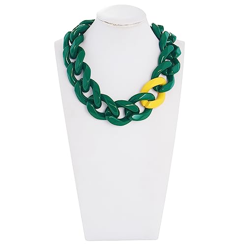 Firstmeet Statement Chunky Acrylic Chain Link Choker Necklace for Women - color: Green