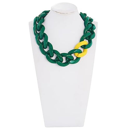 Firstmeet Statement Chunky Acrylic Chain Link Choker Necklace for Women - color: Green