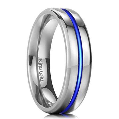 King Will Mens 8mm Cross Groove Tungsten Carbide Wedding Ring | Rose Gold, 8mm, Grooved, Comfort Fit, Cross design, Everyday Wear - color: Sliver-blue 6mm