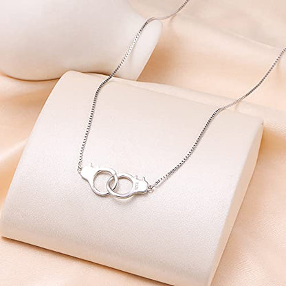 Yearace Choker Necklaces for Women S925 Sterling Silver Sideways Cross/Butterfly/Handcuffs/Infinity Interlocking/Chakra Choker Necklace Dainty Sideways Cross Necklace Jewelry Gift - style: Handcuffs 14+4''