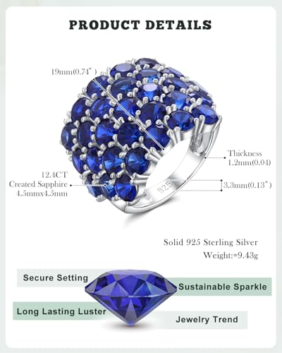 925 Sterling Silver Pave Birthstone Chunky Statement Rings for Women Men | 14K Gold Plated/Silver Large Dome Ring Birthday Cocktail Jewelry,Size 6 to 10(with Gift Box) - color: 09-Created Sapphire-Sep.