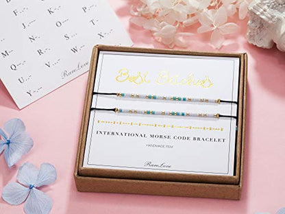 RareLove 2 Pieces Best Bitches Friendship Morse Code Bracelet Inspiration Best Friends Gift For 3 Blue White Tiny Pony Seed Beads Black String Bracelets