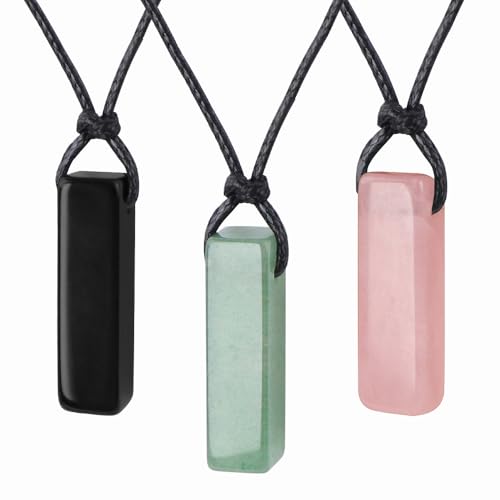 FANASY Natural Gemstone Pendant Necklace for Men Healing Crystal Pendant Adjustable Black Rope Necklace Jewelry Gifts for Women Men - color: Z-Style 1