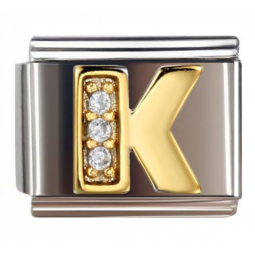 9MM Diamond Golden Letter Charm for Italian Charm Bracelet,DIY Italian Module Chain for Women - style: Letter-K