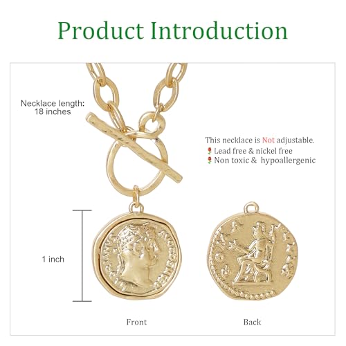 MISS SECRET Chunky Gold Necklaces for Women Coin Statement Necklace Antique Silver and Gold Chain Thick Toggle Pendant Trendy Fashion Jewelry - style: Worn Gold-M