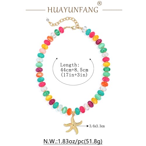 Chunky Beads Necklace for Women Trendy Gold Puffy Heart Choker Necklace Colorful Resin Beaded Heart Pendant Necklaces Statement Jewelry - color: 14MM Disc starfish Bead-Colorful