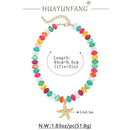 Chunky Beads Necklace for Women Trendy Gold Puffy Heart Choker Necklace Colorful Resin Beaded Heart Pendant Necklaces Statement Jewelry - color: 14MM Disc starfish Bead-Colorful