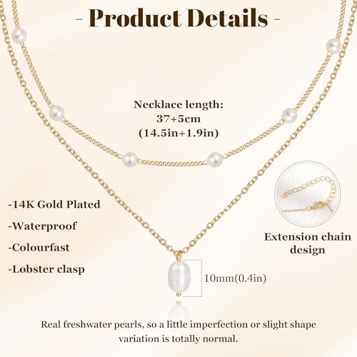 Gold Pearl Necklaces for Women Trendy, 14K Gold Plated Dainty Necklace Simple Single Double Layered Pearl Pendant Necklaces for Women Wedding Birthday Jewelry Gifts - color: 5-Layered Pearls-Gold