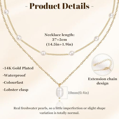 Gold Pearl Necklaces for Women Trendy, 14K Gold Plated Dainty Necklace Simple Single Double Layered Pearl Pendant Necklaces for Women Wedding Birthday Jewelry Gifts - color: 5-Layered Pearls-Gold