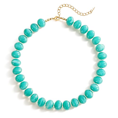 Colorful Chunky Beaded Necklaces for Women Multicolor Large Round Resin Beads Collar Necklace Boho Trendy Statement Chokers Y2K Summer Beach Jewelry - color: Aqua Teal-Oval