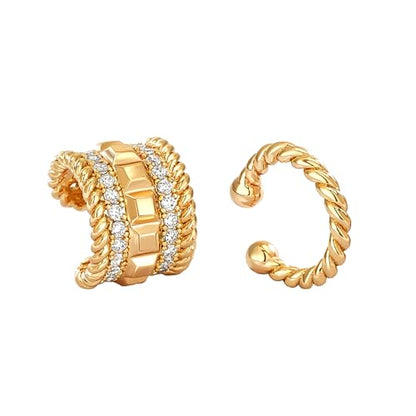 MEVECCO Ear Cuffs Non Piercing 18K Gold Plated Ear Cuff Earring Sets Clip on Cartilage Cubic Zirconia Pearl Minimalist Hypoallergenic Fake Hoop Earrings Stack Women Gifts - style: 2pcs-Wide
