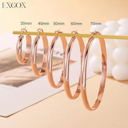 EXGOX 5mm Wide Gold Hoop Earrings for Women,Sterling Silver Hoop Earrings Large Silver Hoop Earrings Hypoallergenic Lightweight 14K Real Gold Plated Big Hoop Earrings for Women 30/40/50/60/70mm - color: Rose color 30MM