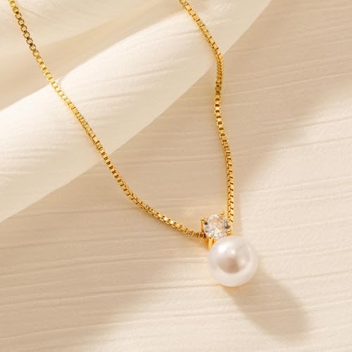Pearl Necklace for Women- 14K Gold-plated/White Gold-plated Dainty Pearl Necklace for Women - color: Gold CZ pearl