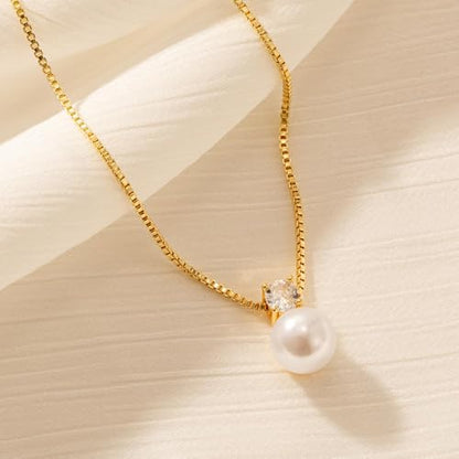 Pearl Necklace for Women- 14K Gold-plated/White Gold-plated Dainty Pearl Necklace for Women - color: Gold CZ pearl