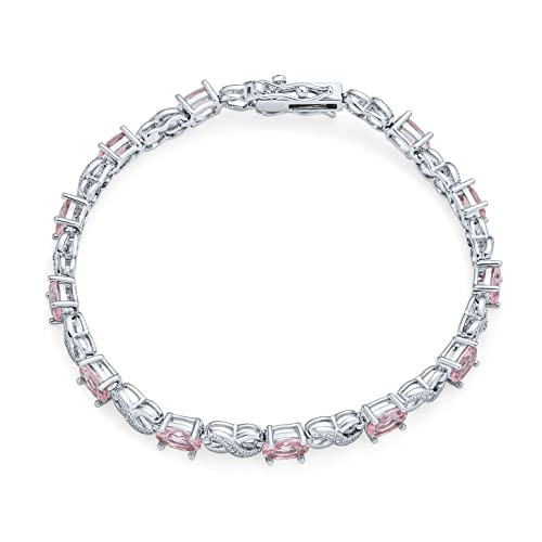 Bling Jewelry Birthstone Colors CZ Oval Infinity Tennis Bracelet Rose Gold Silver Plated - color: Light Pink