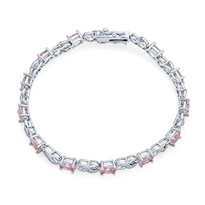 Bling Jewelry Birthstone Colors CZ Oval Infinity Tennis Bracelet Rose Gold Silver Plated - color: Light Pink