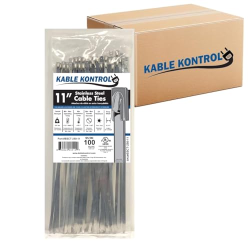 Kable Kontrol Stainless Steel Metal Zip Ties 11 Inch 2500 Pcs, 350 Lbs Test | Heavy Duty Steel Bulk Cable Ties, Self-locking, Multi-Purpose, Outdoor and Indoor Use, High Temperature, Corrosion Resistant - size: 11" - 350 Lbs - 2500 Pcs