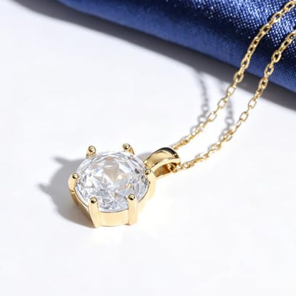 Cubic Zirconia Necklace Stainless Steel Color Change Synthetic Alexandrite/Solitaire Necklace Pendant Women - color: Round-Rose cut cz-G