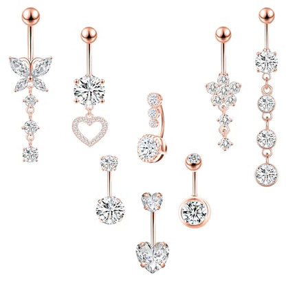 LEE&RO Belly Button Ring Dangle Stainless Steel Belly Rings 14G Belly Button Piercing Cute Navel Ring Belly Piercing Jewelry - style: Elegant-Rose Gold