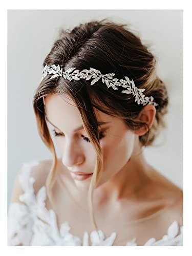 SWEETV Leaf Wedding Headpieces for Bride Silver Bridal Headband Flower Girl Headpiece Handmade Wedding Hair Accessories - color: Silver