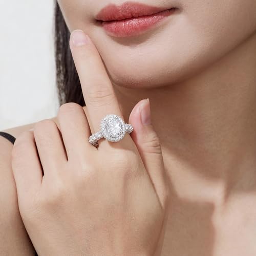 5ct Moissanite Ring- with Certificate, 925 Sterling Silver with 18K White Gold Plated, D+VVS1 Clarity Grade, Plasma Cutting Craftsmanship, Suitable for: Partie/Travel/Wedding/Birthday/Give Gift