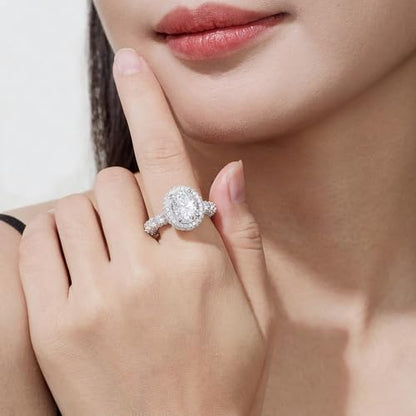 5ct Moissanite Ring- with Certificate, 925 Sterling Silver with 18K White Gold Plated, D+VVS1 Clarity Grade, Plasma Cutting Craftsmanship, Suitable for: Partie/Travel/Wedding/Birthday/Give Gift